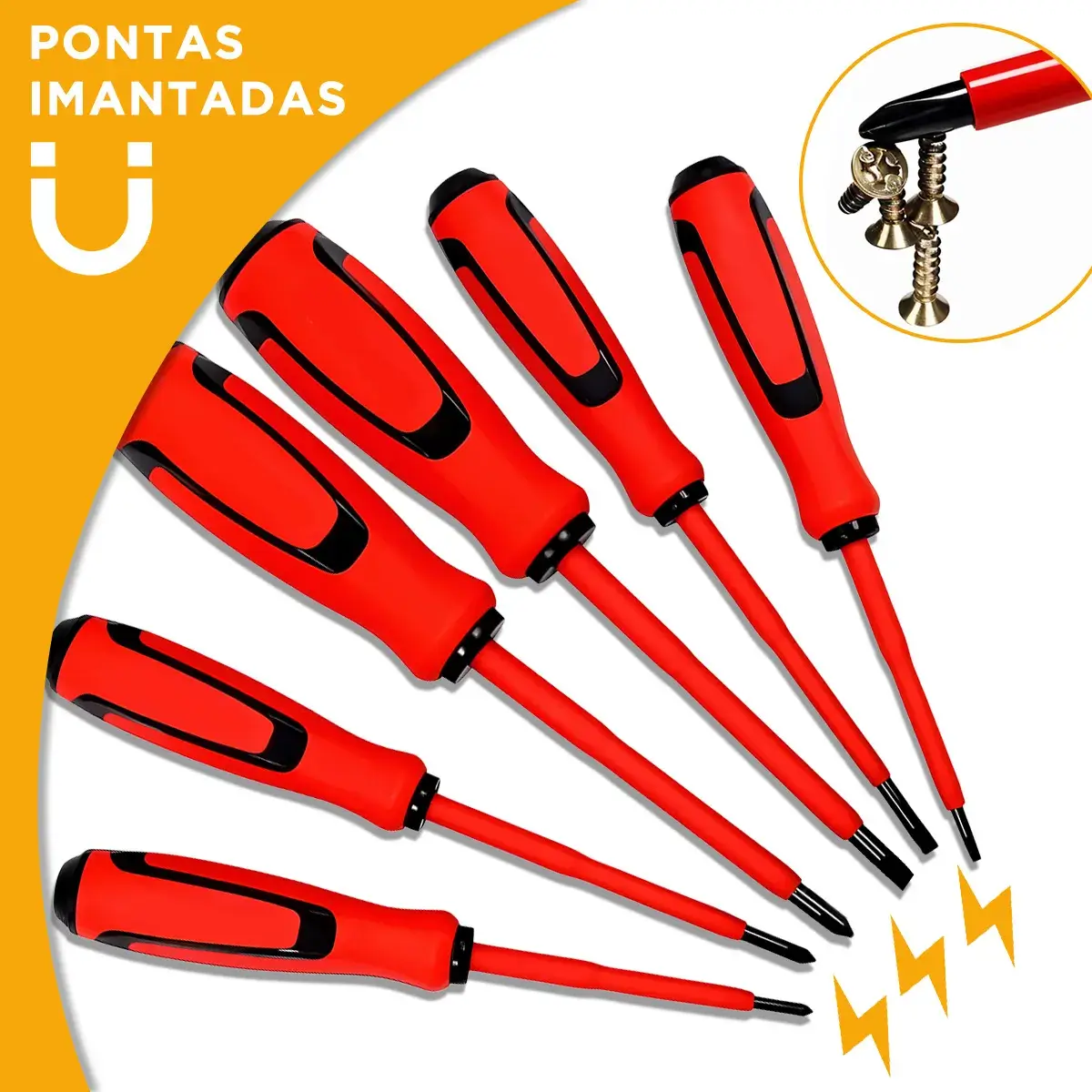 Jogo Chaves Fenda E Philips Isoladas Eletricista Imã 6 Peças