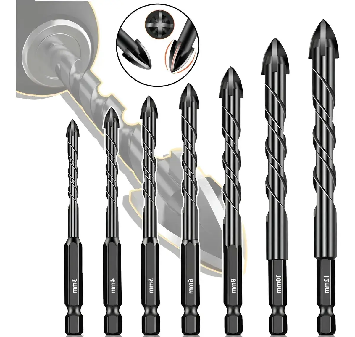 Kit 7 Brocas De Titanio Liga Dura Universal Fura Tudo 3mm 4mm 5mm 6mm 8mm 10mm 12mm Para Concreto Madeira Ferro Videa Aç