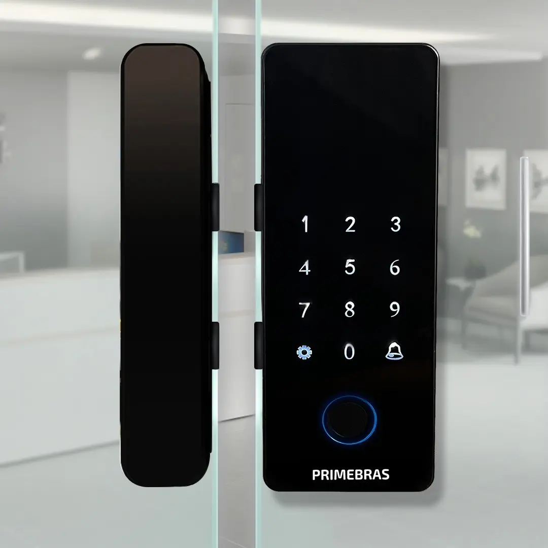 Fechadura Digital Primebras Athenas Vidro Bluetooth Biométrica Senha Cartão RFID Eletrônica App Porta De Vidro