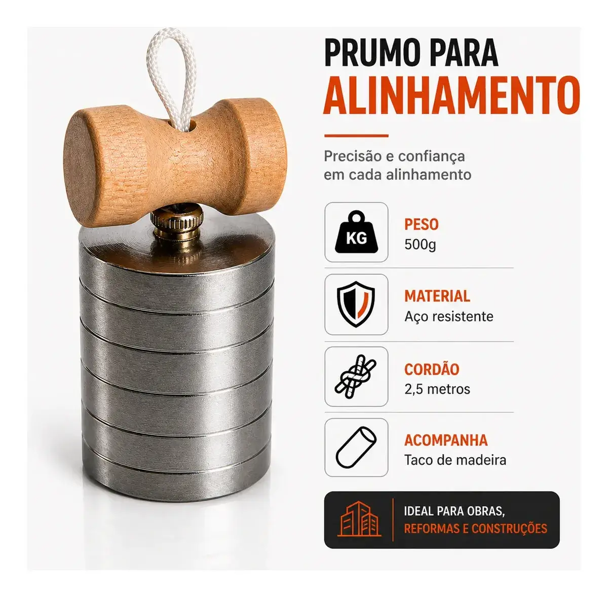 Prumo de Face 500g Profissional Pedreiro Boia De Madeira