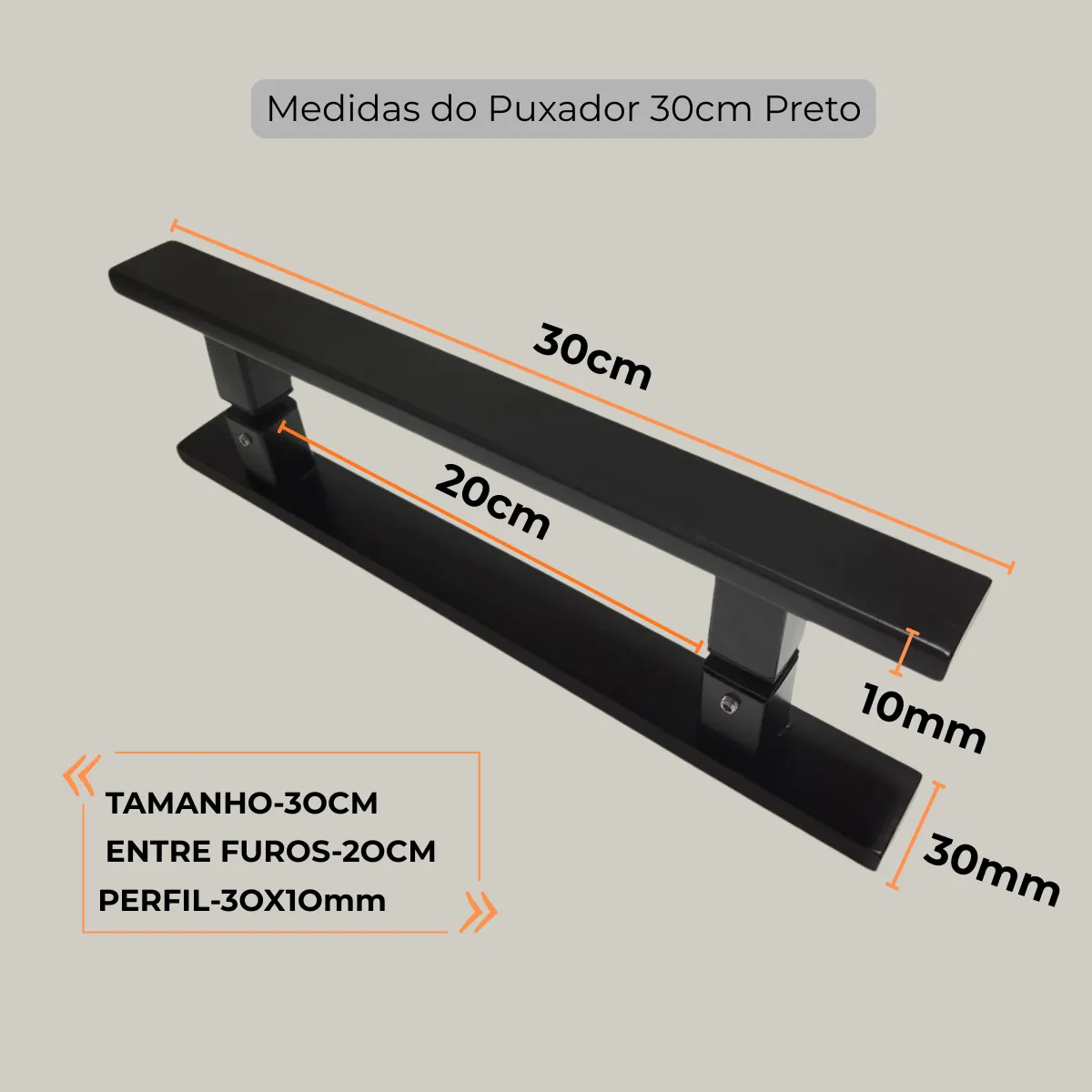 Puxador Inox Duplo 30cmx20cm Porta Madeira Vidro Alumínio