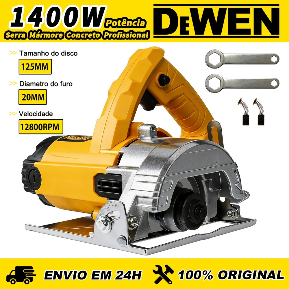 Serra Mármore Concreto Profissional 1300W 12800 RPM 125mm Disco De Corte