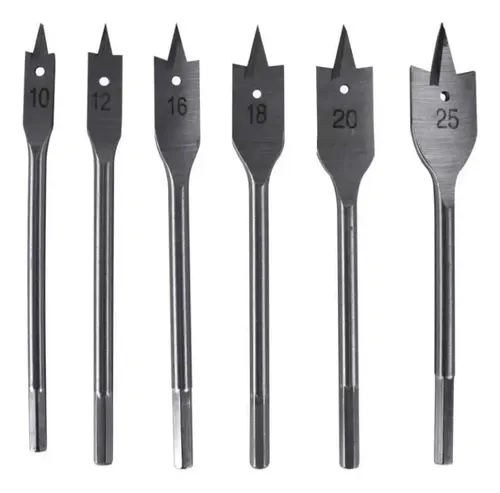 Jogo com 6 Brocas Chatas para Madeira 10 a 25mm